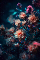 Abstract stargazing ethereal flowers background, Generative AI