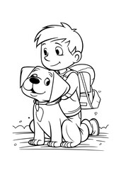 Dog Character Vector, Coloring Book Page with Dog, Coloring page outline of a cute dog, coloring page with Animal character 