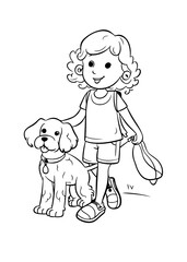 Dog Character Vector, Coloring Book Page with Dog, Coloring page outline of a cute dog, coloring page with Animal character 