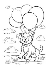 Dog Character Vector, Coloring Book Page with Dog, Coloring page outline of a cute dog, coloring page with Animal character 
