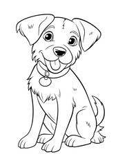 Dog Character Vector, Coloring Book Page with Dog, Coloring page outline of a cute dog, coloring page with Animal character 