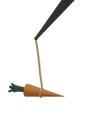 A 3d render of a carrot on a stick representing the unattainable