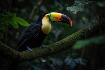 A toucan sits on a branch in the jungle Generative AI