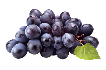 Blue wet grapes bunch isolated on white background. Generative AI