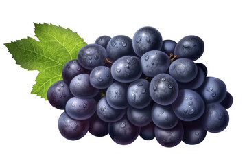 Blue wet grapes bunch isolated on white background. Generative AI