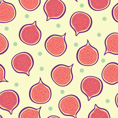 Seamless pattern of figs in flat style, vector minimalistic pattern, light background