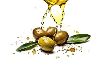 olive oil and olives on white background. Health vegan food conception. Generative AI.