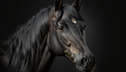 Fototapeta na wymiar Beautiful young black horse isolated on black background generative ai