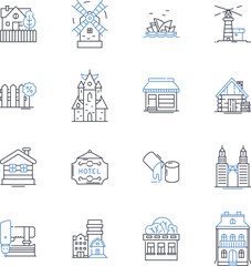Architecture line icons collection. Modern, Classic, Contemporary, Minimalist, Ornate, Gothic, Sustainable vector and linear illustration. Eclectic,Monumental,Futuristic outline signs set