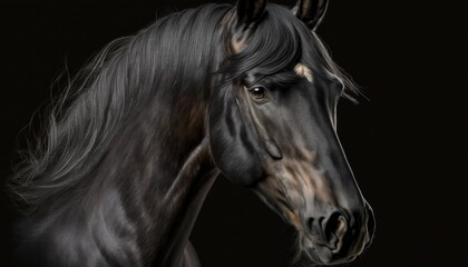 Plakat Beautiful young black horse isolated on black background generative ai