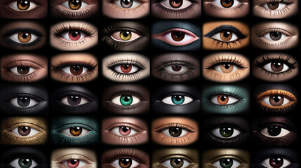 Mascara. Great Variety of Women's Eyes Generated AI