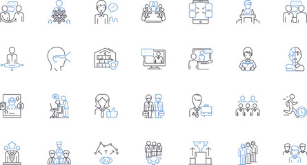 Calling line icons collection. Ringing, Dialing, Phoning, Contacting, Communicating, Connecting, Conversing vector and linear illustration. Speaking,Buzzing,Telephoning outline signs set