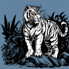 Colored vector  inked style tiger wall art