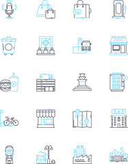 Settlement linear icons set. Compensation, Resolution, Agreement, Payment, Accord, Treaty, Remuneration line vector and concept signs. Stipulation,Accordance,Adjustment outline illustrations