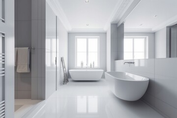 Naklejka na ściany i meble White bathroom interior. Empty bathroom interior background. AI Generated