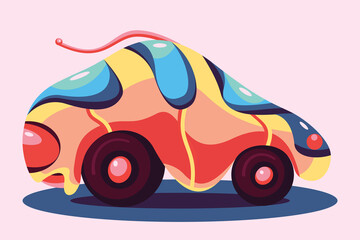 Illustration of an toy car. Artistic quirky automobile drawing. Children book illustration.