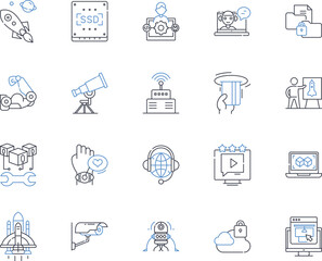 Augmented learning line icons collection. Augmented Reality, Learning, Technology, Education, Innovation, Engagement, Interaction vector and linear illustration. Visualization,Immersion,Gamification