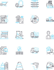 Housing developers linear icons set. Construction, Real Estate, Development, Buildings, Properties, Neighborhoods, Growth line vector and concept signs. Design,Planning,Architecture outline