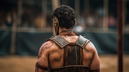 a gladiator with his armor in an arena - obrazy, fototapety, plakaty