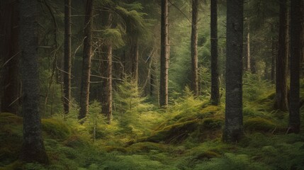 Fototapeta premium A forest with trees and moss on the ground
