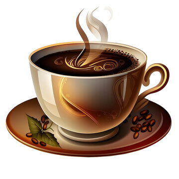 AI generative ClipArt - A steaming cup of coffee - with transparent background