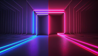 Futuristic Abstract Background with Neo Lines in Pink, and Blue Colors, generative ai