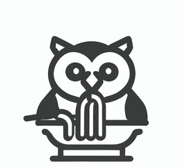 Owl eating noodles logo