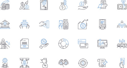 Digital wallet line icons collection. Cryptocurrency, Mobile, Payment, Transactions, Blockchain, Virtual, Security vector and linear illustration. Cashless,Convenience,E-wallet outline signs set