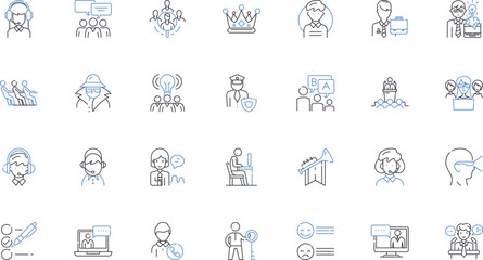 Leadership cadre line icons collection. Visionary, Collaborative, Decisive, Innovative, Strategic, Empathetic, Inspirational vector and linear illustration. Result-driven,Adaptable,Tenacious outline