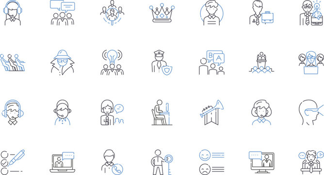 Leadership cadre line icons collection. Visionary, Collaborative, Decisive, Innovative, Strategic, Empathetic, Inspirational vector and linear illustration. Result-driven,Adaptable,Tenacious outline
