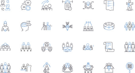Institution crew line icons collection. Unity, Pride, Hardworking, Diligent, Dedicated, Collaborative, Strong vector and linear illustration. Skilled,Persistent,Resourceful outline signs set