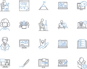 Task coordination line icons collection. Collaboration, Organization, Scheduling, Delegation, Prioritization, Cooperation, Communication vector and linear illustration. Teamwork,Leadership,Efficiency