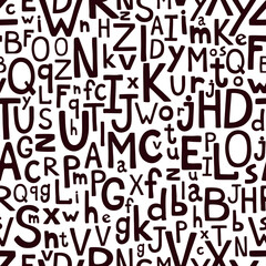 Alphabet letters in random order vector seamless pattern