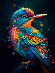 Obraz premium A colorful bird with a blue and red head and a black beak. Generative AI