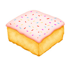 Celebrating slice of cake with icing and colored sugar sprinkles