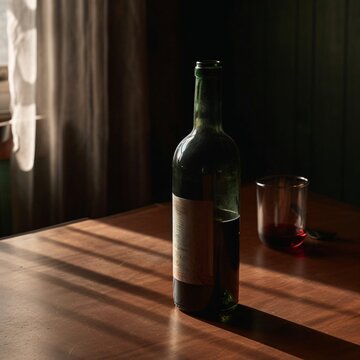 a noble bottle of red wine and a glass of created with Generative AI technology