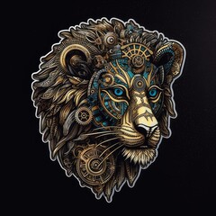 Lion sticker fashion style on black background.