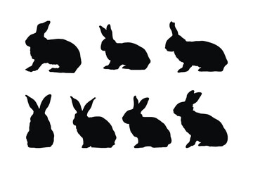 Bunny silhouette icon bundle design. Cute bunny rabbit jumping in different positions silhouette collection. Cute rabbit standing on a white background. Bunny rabbit silhouette set vector.