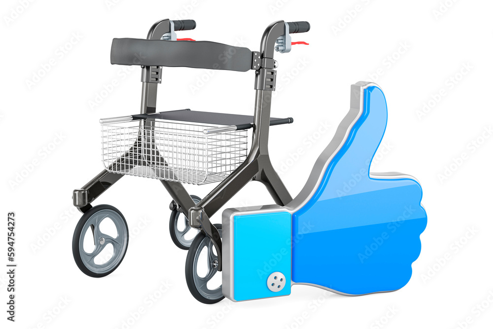 Poster rollator for elderly with like icon, 3d rendering