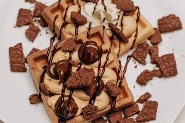 chocolate cake with nuts waffle