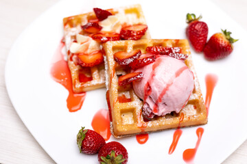 cake with strawberries waffle