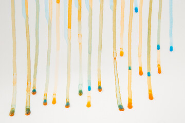 Top view of blue and orange stripes on white isolated background