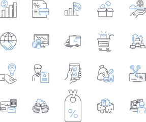 Earnings potential line icons collection. Salary, Income, Wages, Revenue, Compensations, Profits, Bonuses vector and linear illustration. Remuneration,Paycheck,Commissions outline signs set