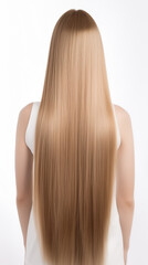 Obraz premium Beautiful long blonde hair on a white background. Back view. Generated ai