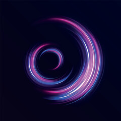3d speedy neon light trails made with ultra violet and blue laser light. High speed effect motion blur night lights. semicircular wave, light trail curve swirl, incandescent optical fiber png vector.