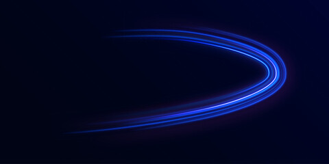 Light everyday glowing effect. High speed motion blur light effects at night, blue line. Semicircular wave, light trail curve swirl, optical fiber incandescent png. Bright sparkling background vector.