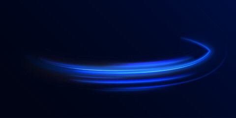 Light everyday glowing effect. High speed motion blur light effects at night, blue line. Semicircular wave, light trail curve swirl, optical fiber incandescent png. Bright sparkling background vector.