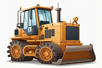 cartoon style construction equipment bulldozer on plain white background vector, AI generative