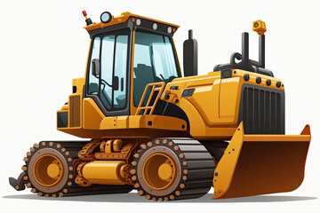 Obraz na płótnie Canvas cartoon style construction equipment bulldozer on plain white background vector, AI generative