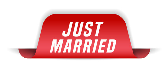 Colorful vector flat design banner just married. This sign is well adapted for web design.